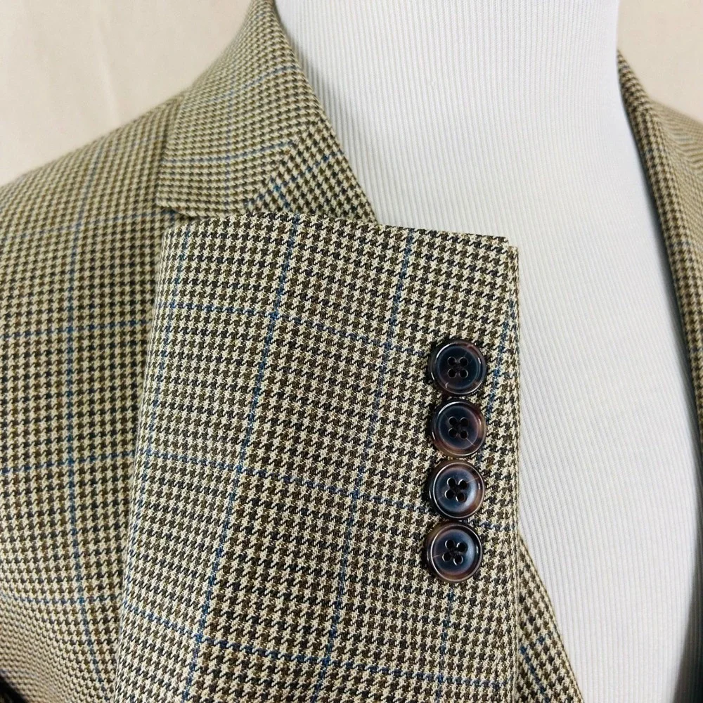 Lauren Ralph Lauren 48R Sport Coat Silk Wool Brown Houndstooth Two Button Vented